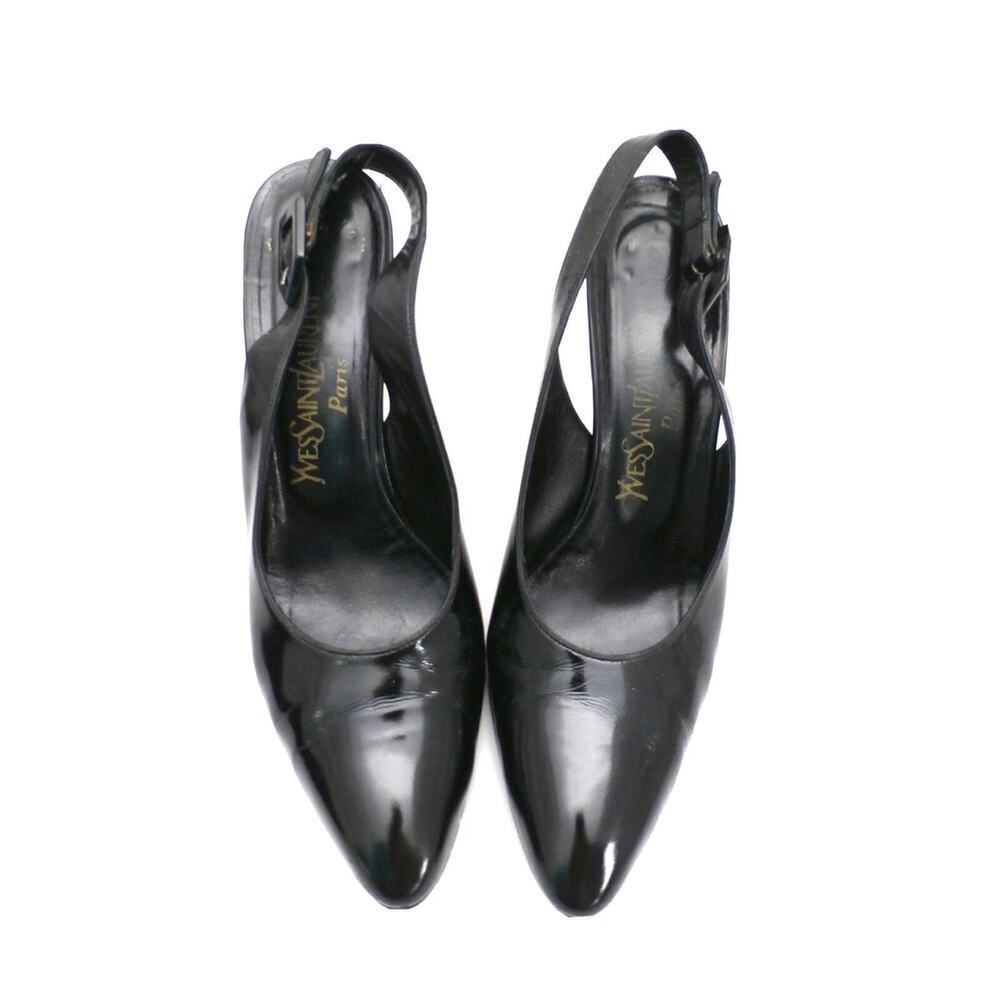 VTG 80s Yves Saint Laurent Black Patent Slingback Heels Paris Chic - Picture 3 of 8